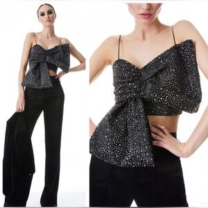 Alice + Olivia Beline Crystal Embellished Bow Crop Top